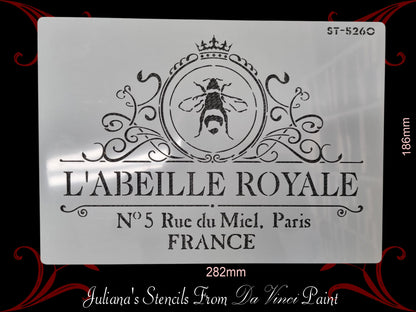 L'ABEILLE ROYALE BEE furniture paint stencil (A4 Size)